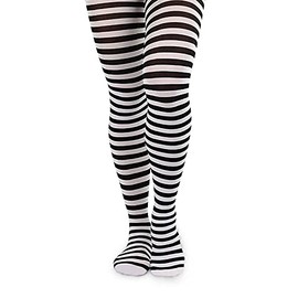 Jefferies Socks Girl's Striped Tights 1 Pack, Black/White, 4-6 Years
