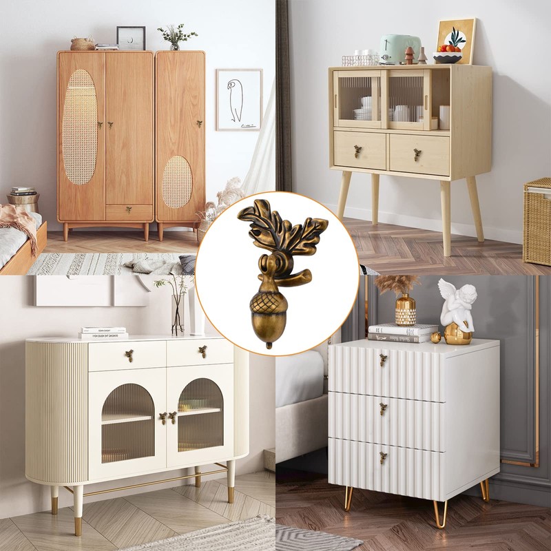 MOROBOR Acorn Drawer Knobs with Leaf Pedestal, 4pcs Antique Zinc