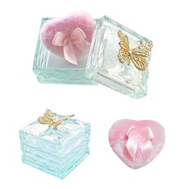 WHSLILR Body Powder Puff and Container - Glass Dusting Powder Container with Soft Puffs Vintage Powder Puff Case for Women & Girls (3.23x3.23x2.95 H IN) - GRB016-Light Green