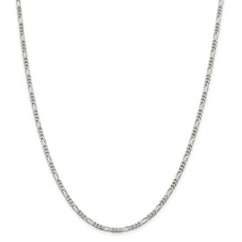 Solid 925 Sterling Silver 2.85mm Figaro Chain Necklace - with Secure Lobster Lock Clasp 22"