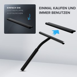 ovimar Naeroya Shower Squeegee, No Drilling, Stainless Steel, Black, Replaceable Squeegee Lip, 26.4 cm Wide, for Cleaning the Shower Screen or Windows, with Flexible Rubber Holder