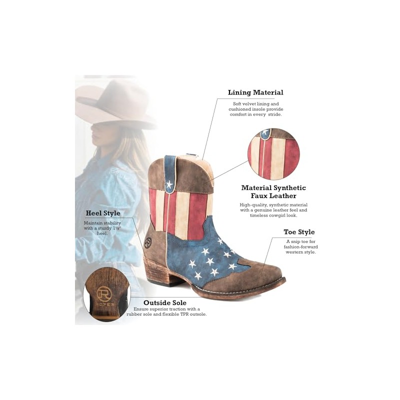 Roper Womens Flotus Boot, Brown, 8.5