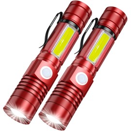 Rechargeable LED Flashlights, Magnetic Flashlight Super Bright Tactical Flashlight with SideLight,USB Rechargeable,Zoomable,Waterproof Best Small Flashlight for Camping, Emergency Red