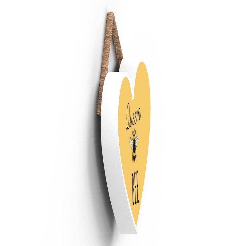 Global Designs Queen Bee Yellow Bee Themed Decorative Wooden Heart