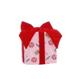Festive Productions Christmas Pink Candy Gift Box with Red Bow Decoration Prop - 20cm - Christmas Decoration For Home - Gift Idea for Christmas - Candy Cane Décor