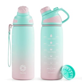 Fjbottle Water Bottle 1L/710 ml + Strainer - Sports Water Bottle with Time Marking / Magnetic Lid - BPA-Free Plastic Bottle for Fitness, School, Yoga, Outdoor