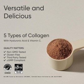 Sports Research Multi Collagen Protein Powder (Type I, II, III, V, X) with Hyaluronic Acid + Vitamin C - 5 Types of Food Based Collagen - 30 Servings - Chocolate Flavor - 16.4 oz