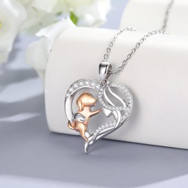 KoyeKei Dog Necklace for Women 925 Sterling Silver Dog with Women Heart Pendant Necklaces Puppy Pet Jewelry Birthday Gifts for Wife Daughter