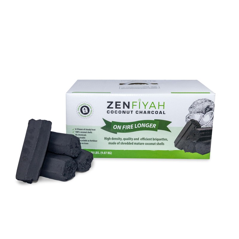 ZENFIYAH Coconut Charcoal HEX Briquettes, 20 lbs, High Density, Long