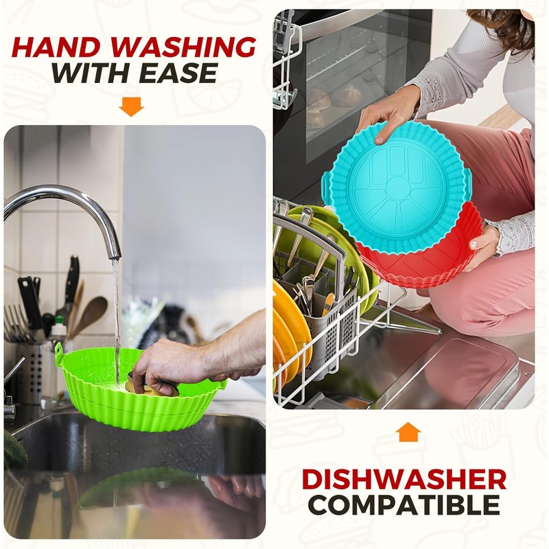 3 Pack Reusable Silicone Air Fryer Liners - 8 Inch
