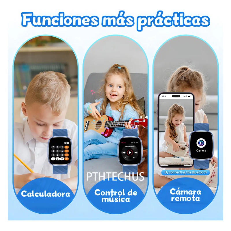 Relojes Inteligentes Smartwatch Para Ninos Pthtechus 1.75 Pantalla Ip68 Con