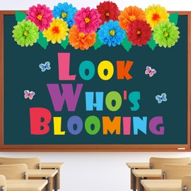 Zhanmai 36 Pcs Classroom Tissue Paper Flower Bulletin Board Cutouts Amazing Things Happen Here Inspirational Letter Cutouts 3D Spring Paper Flower Decoration for Back to School Party(Look Style)