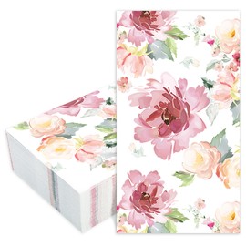 50 servilletas de papel florales, acuarela, flores, servilletas desechables de 3 capas, toallas de mano de papel decorativas para boda, novia, baby shower, té, cumpleaños, 4.3 x 7.9 pulgadas