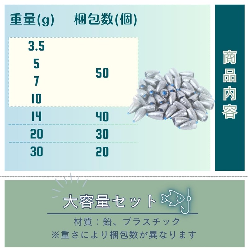 JP Number Bullet Sinkers Tubes Lead Fishing Tackle Weights Worms