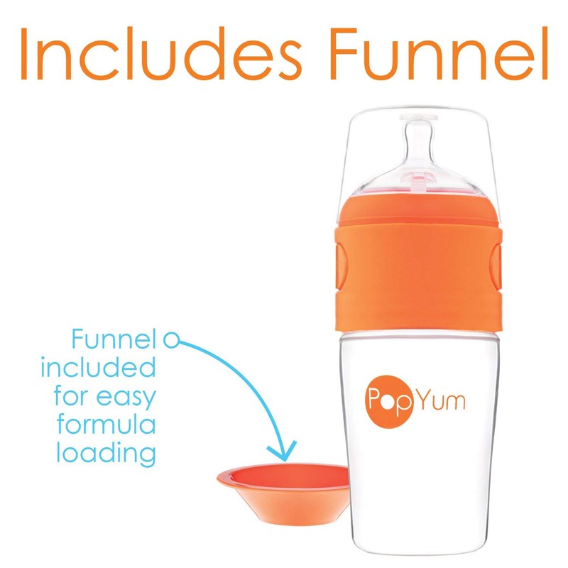 PopYum 9 oz Orange Anti-Colic Formula Making/Mixing/Dispenser Baby Bottle with