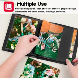 Aevdor 5x7 Photo Album Holds 64 Photos Black Inner Pages with Strong Elastic Band, Small Photo Album 5x7, Mini Picture Book for 5 x 7 Artwork, Pictures, Kids Art Storage, Postcards, Drawings (Black)