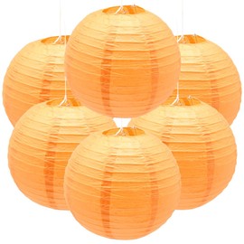Ruidee 6Pcs Paper Lanterns Decorative Round Hanging Paper Lanterns for Birthday, Wedding, Christmas Xmas, Bridal, Home Decor, Party Decoration（12in/Orange）