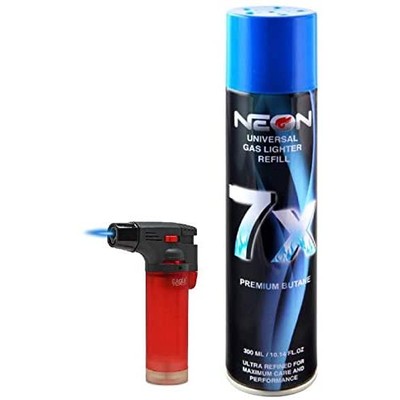 Big Eagle Torch Lighter + NEON 7X Butane Refill Fuel Fluid 10oz Can Bundle Combo