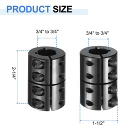 uxcell Shaft Coupling, 3/4" to 3/4" Bore, 1-1/2" OD, 2-1/4" Length, Black Oxide Rigid Single Split Clamping Coupling with 1/4"-28 x 5/8" Set Screws for 3D Printer Motor Wheel