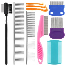 Serveyou 10pcs Pet Grooming Comb Kit,Flea Comb for Dogs,Pet Comb,Lice Comb for Cats,for Removing Lice, Flea, Mess, Mucus, Stain,Straightening out The Knotted Tangles Hair