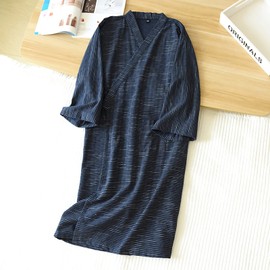 Sleep Robe Leaf Pattern Leisure Suit Men's Bathrobe Sleepwear Japanese V Neck Kimono Pyjamas Women's Sauna Gown Cotton Pyjamas Cosy Dressing Gown Breathable Sleeping Skirt Bath Skirt