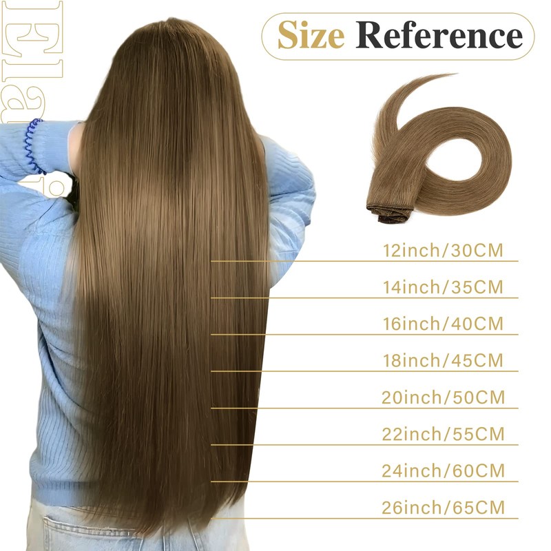 Clip-in real hair extensions, 8 pieces, 18 clips, 100% human
