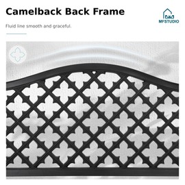 MFSTUDIO 50" Lucky Clover Outdoor Bench, Black Cast Iron Back with Waterproof E-Coating, Durable Patio Garden Bench Park Chair, Black