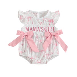 MAHUAOYIXI Newborn Baby Girls Outfits Bows Letter Embroidery Romper Smocked Flying Sleeve Bodysuits Infant Baby Girls Summer Clothes (White, 0-3 Months)