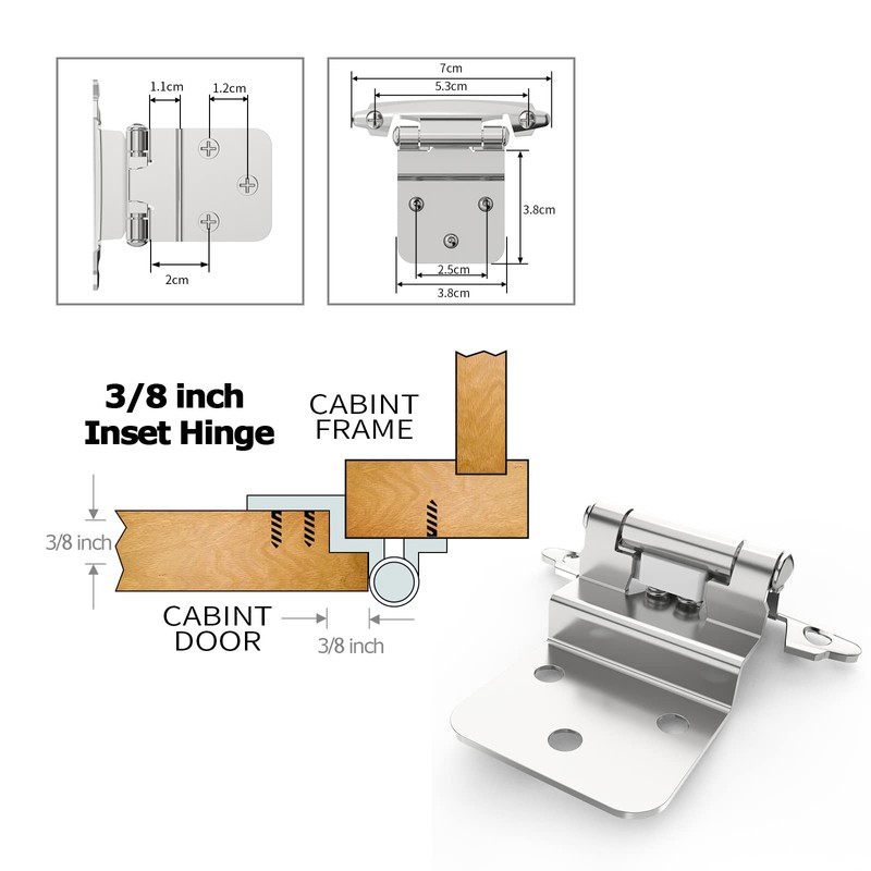 Chibery 10 Pack 3/8 inch Inset Satin Nickel Cabinet Hinges,