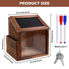 Wooden Suggestion Box - Lockable Donation Box, Ballot Box, Comment Box, Lockable Donation Box, Lot Box, Suggestion Box for Donations, Comments, Vote Paper (21 x 18 x 14.5 cm)