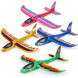 YongnKids 4 Pack 17.5 Inch Large Throwing Foam Plane Toy, Airplane Toy for Boys Girls 3 4 5 6 7 Years Old, Glider with DIY Stickers Flying Toy- Best Gift for Kids Birthday Party Favours