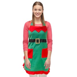 BASHOUT - Delantal de Navidad de elfo para mujer, Delantal de cocina de Navidad para mujer, Delantal festivo de elfo de Navidad para mujer, bonito delantal de Navidad para mujeres, ideal para cocinar, hornear, limpiar, hospedar, Multi, Talla única