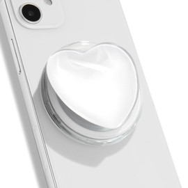OnTheGrip Compatible with Magsafe Magnetic Cute Glass Heart Design Collapsible Mobile Phone Grip Stand Holder for Smartphone Tablet Cell Phone Accessory (White)