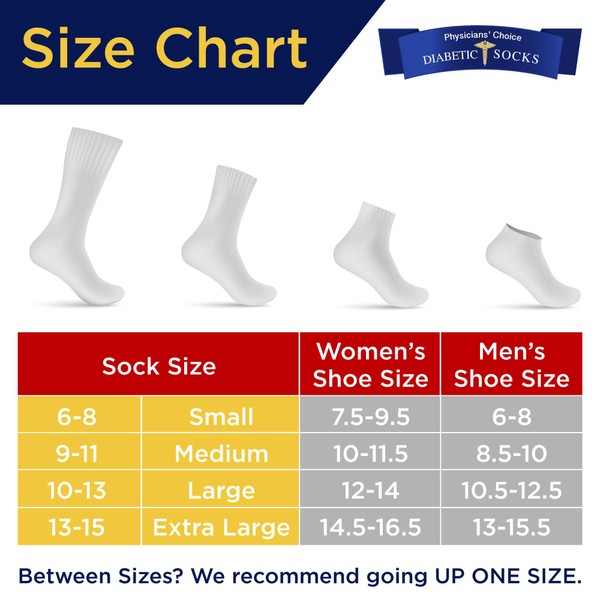 Physicians' Choice 12-Pack Diabetic Crew Socks for Men and Women - Comfortable Neuropathy Socks - Extra Wide Unisex Socks - Size Men 13-15 Women 15-17 - Black