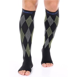 Doc Miller Calcetines de Compresión de Punta Abierta (1 par) 30-40 mmHg Medias de Compresión Para Ejercicio, Recuperación, Dolores, Varices, Mangas para Pantorrillas (Negro Gris Verde, Mediano)