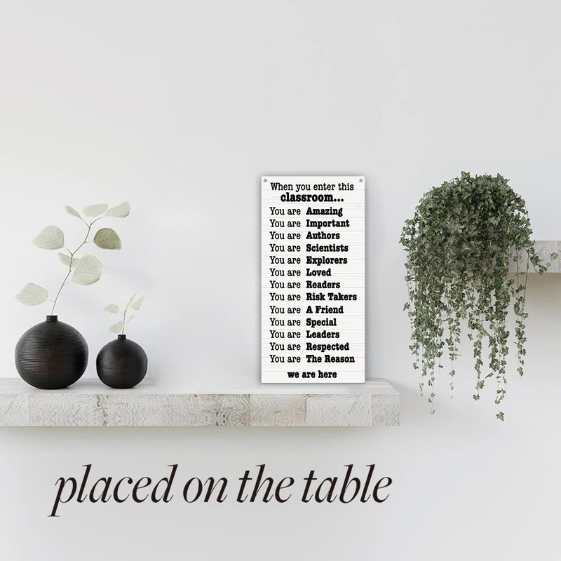HTBIG Rustic Classroom Wood Sign, 6'' x12'', White, Inspirational Teacher