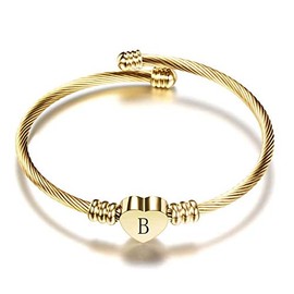 MiiFort Women's Initial Name Gold Cuff Bangle Letter B Bracelet Love Heart Stainless Steel Family Sister Daughter Granddaughter Birthday