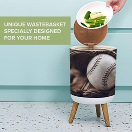 PHAIBHKERP Small Trash Can with Lid Basketball Garbage Bin Round Waste Bin Press Cover Dog Proof Wastebasket for Kitchen Bathroom Living Room 1.8 Gallon