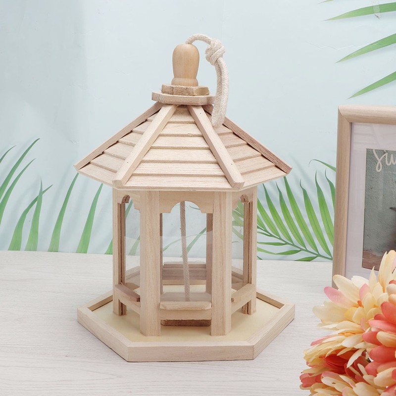 Outdoor Durable Wooden Plastic Hanging Transparent Bird Feeder House Food