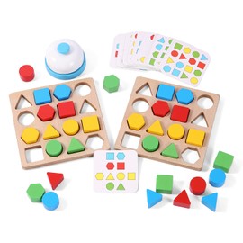 Cltoyvers Wooden Puzzles Shape Color Matching Board Games Preschool Educational Montessori Toys for Kids 3 4 5 6 Years Old Boys Girls Brain Teaser Puzzle Logic Game with Bell Cards