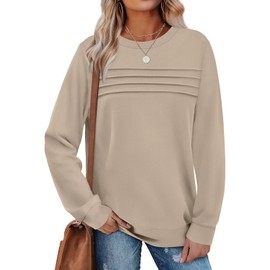 WIHOLL Womens Fall Fashion 2025 Crewneck Sweatshirts Women Long Sleeve Shirts Dressy Casual Tops Travel Outfits Khaki XL