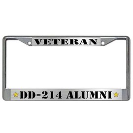 DD-214 Alumni Veteran Metal License Plate Frame (Chrome, 6 x 12 Inches)