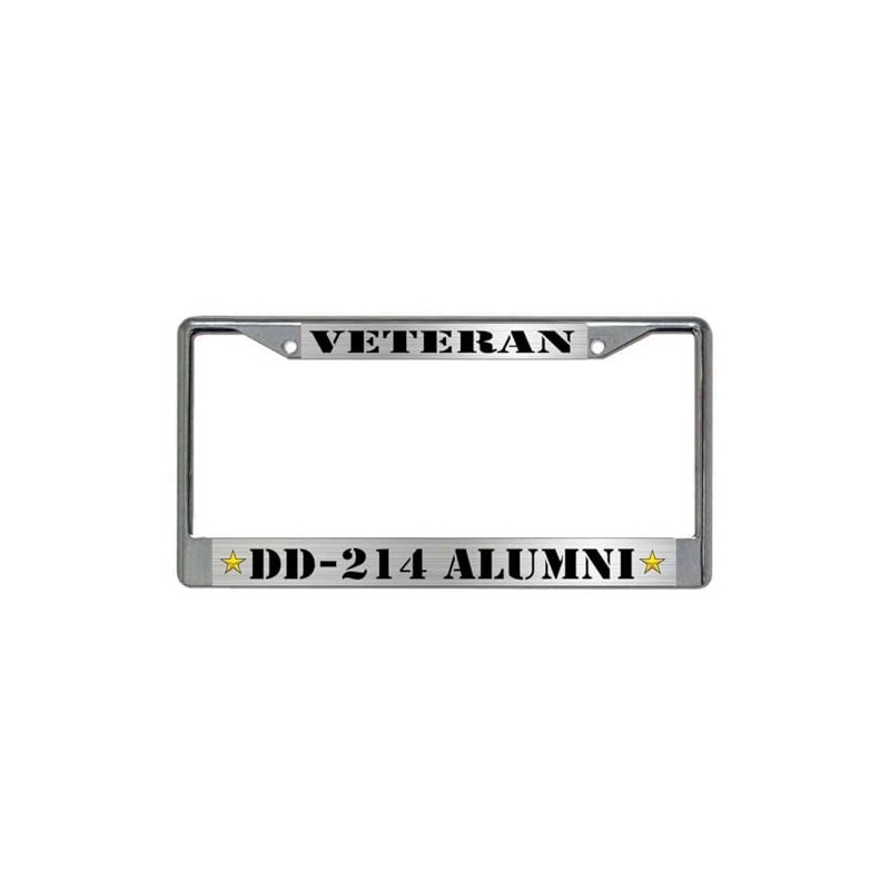 DD-214 Alumni Veteran Metal License Plate Frame (Chrome, 6 x