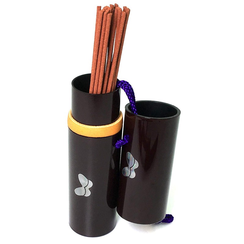 Lacquer Pludaku Incense Barrel for Visiting Graves, Butterfly, String Included