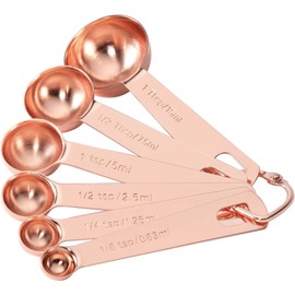 Tablespoons Teaspoons Measure Spoon Set of 6, Copper Plated Metal Measuring Spoons for Measuring Dry or Liquid Ingredients Spice for Kitchen Baking Cooking, Rose Gold Measuring Scoops Gift Set