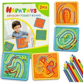 2PCS Sensory Activity Board for Kids & Adults:Double-Sided Stress Relif Sensory Board Toys with 60 Strings & Storage Bag | Calming Down Fidget Board for ADHD & Autism Boys Girls Ages 3 4 5 6 7 8