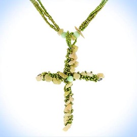 Lemon Jade Chips 3 9/16" Necklace Beads Cross Pendant Unique Chic Crystal Rhinestone Elegant Jewelry Necklace For Women
