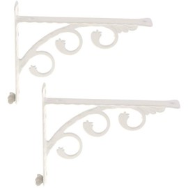 POFET 2pcs 12 × 15 cm European Style L-Shaped Wall Shelf Bracket Hanging Brackets - Wall Shelf with Flower Holder, 90 Degree - Brackets Wall - White
