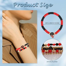 Ornaland 9 Pcs Clay Bead Heishi Game Day Bracelets Set Stackable Surfer Stretch Summer Beach Bracelets for Women(Red Black)