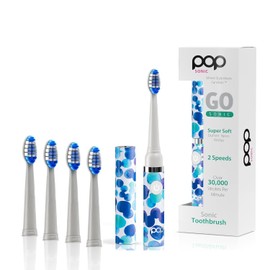 Pop Sonic Electric Toothbrush (Blue Bubbles + 4 Brush Heads) - Travel Toothbrushes w/AAA Battery | Kids Electric Toothbrushes with 2 Speed & 15,000-30,000 Strokes/Minute, Dupont Nylon Bristles